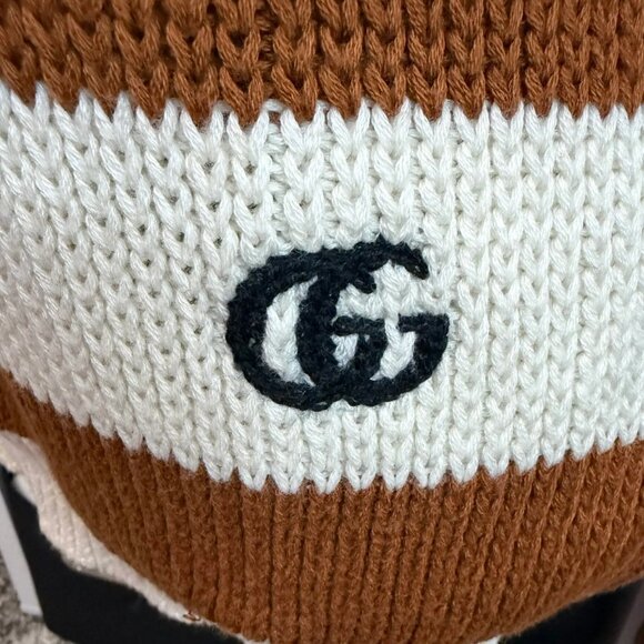 Gucci Stripe Logo Knitted Vest Large Creme & Brown - Picture 2 of 3